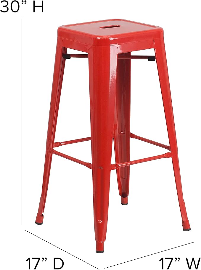 Flash Furniture Lily 4 Pack Commercial Grade 30" High Backless Red Metal