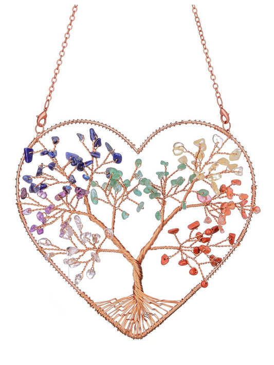 Jovivi 7 Chakra Heart Crystal Tree Hanging Ornament Healing Crystals Stones Gemstone Room Bedroom Wall Home Yoga Decor for Feng Shui Meditation Christmas Tree Ornament