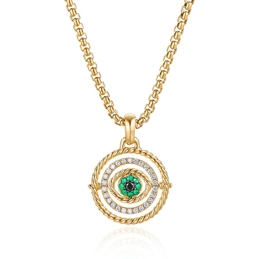 NUZON Cubic Zirconia Evil Eye Pendant Necklace for Women 18K Gold Box Chain Necklace Round Charm Lucky Faith Amulet Protection Jewelry 18’’