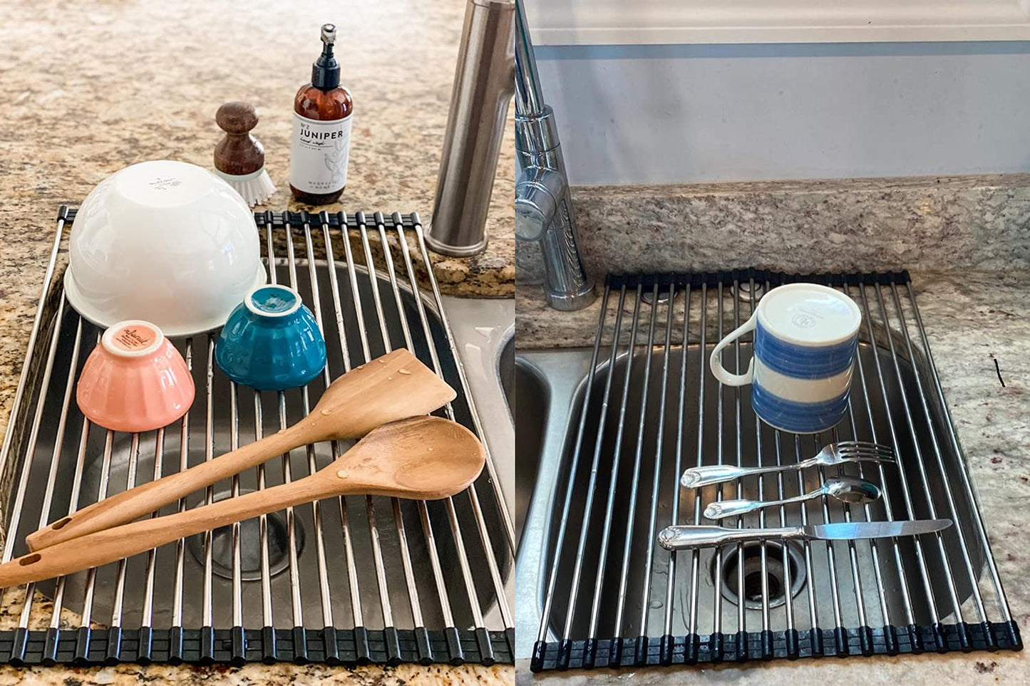 Ahyuan Roll up Dish Drying Rack Over The Sink Kitchen Roll up Sink Drying Rack Portable Dish Drainer Foldable Dish Drying Rack (Warm Gray, 17.8''X17'')