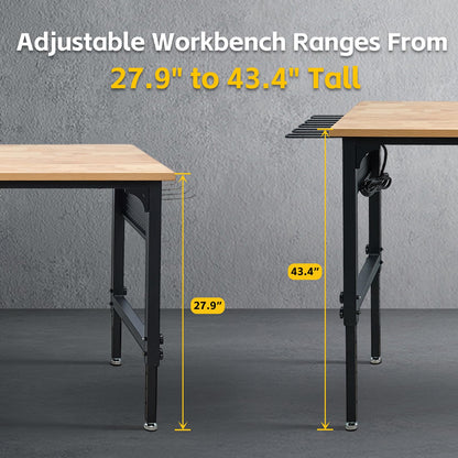 60" Heavy-Duty Garage Workbench, 2300LBS Capacity Work Table with Power Strip, Work Bench for Garage, Workshop, Office, Warehouse & Home