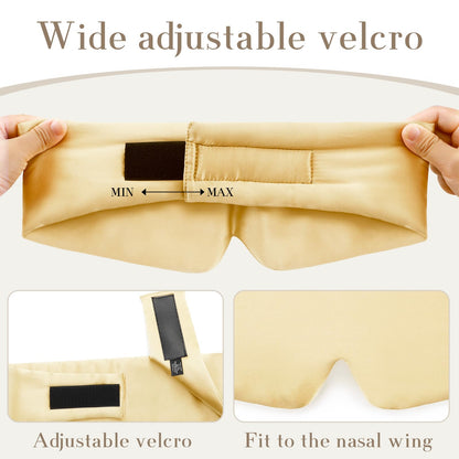 100% Mulberry Silk Sleep Mask Eye Mask for Women Man with Adjustable Band, for Side Sleeper Blackout Sleep Mask for Travel Rest and Office Large Size (Taupe)