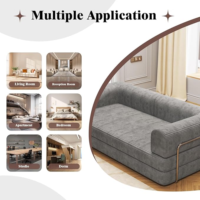 Garvee 78" Convertible Sleeper Sofa Bed, Plush Corduroy Futon Loveseat