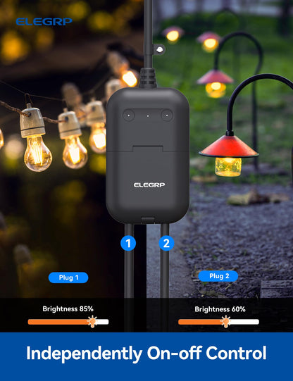 ELEGRP PQR20 Outdoor Smart Plug Waterproof IP66, WiFi Plug with 2 Individually Sockets, Compatible with Alexa & Google Assistant, Smart Outdoor Outlet for String Lights, UL Certified, 2 Pack, Black