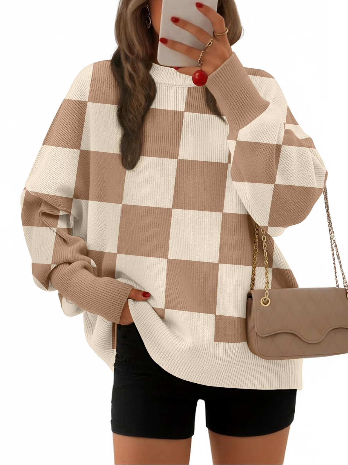 EFAN Women's Oversized Sweaters 2025 Fall Crewneck Batwing Sleeve Pullover Sweaters