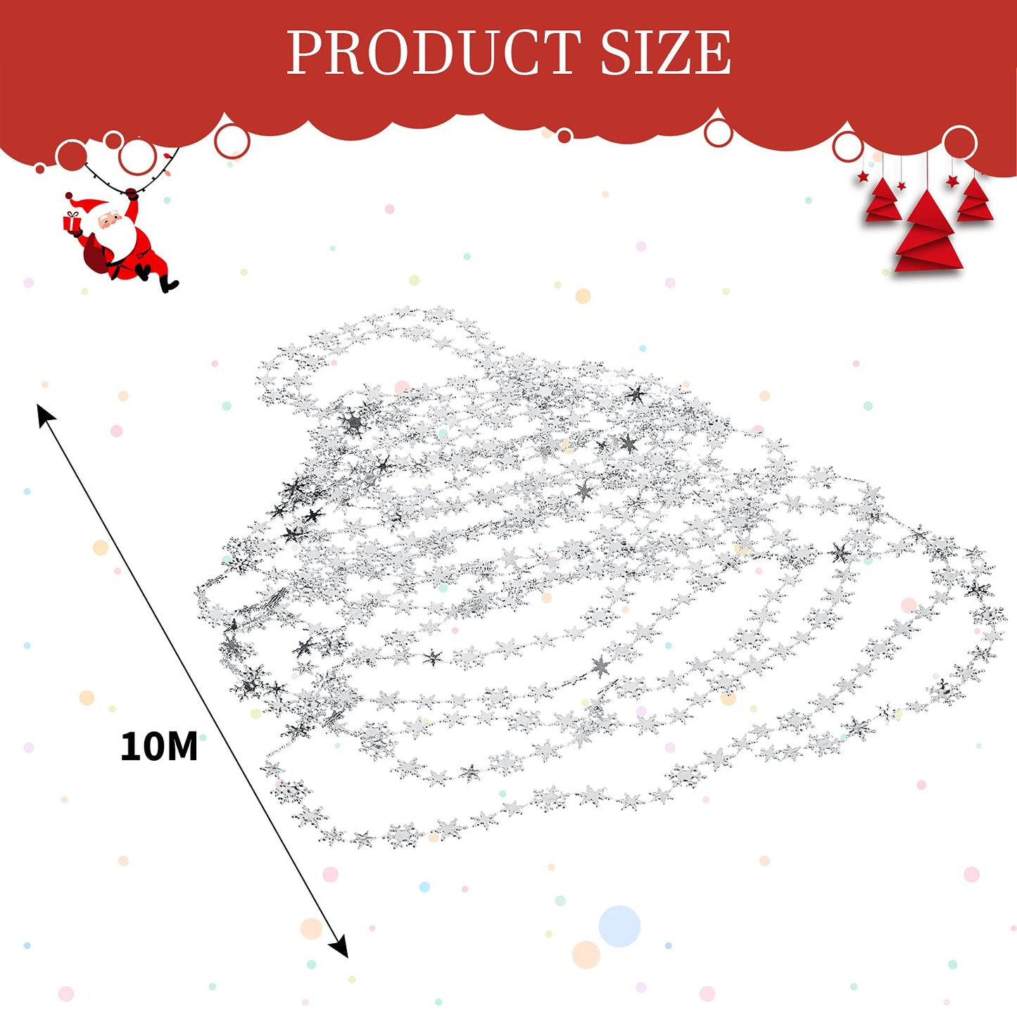 Boao Snowflake Garland for Christmas Tree Ornaments Winter Plastic Snowflake Hanging Ornaments for Christmas Tree Decorations Baby Shower Party Supplies Wedding(10 Meters,Silver)