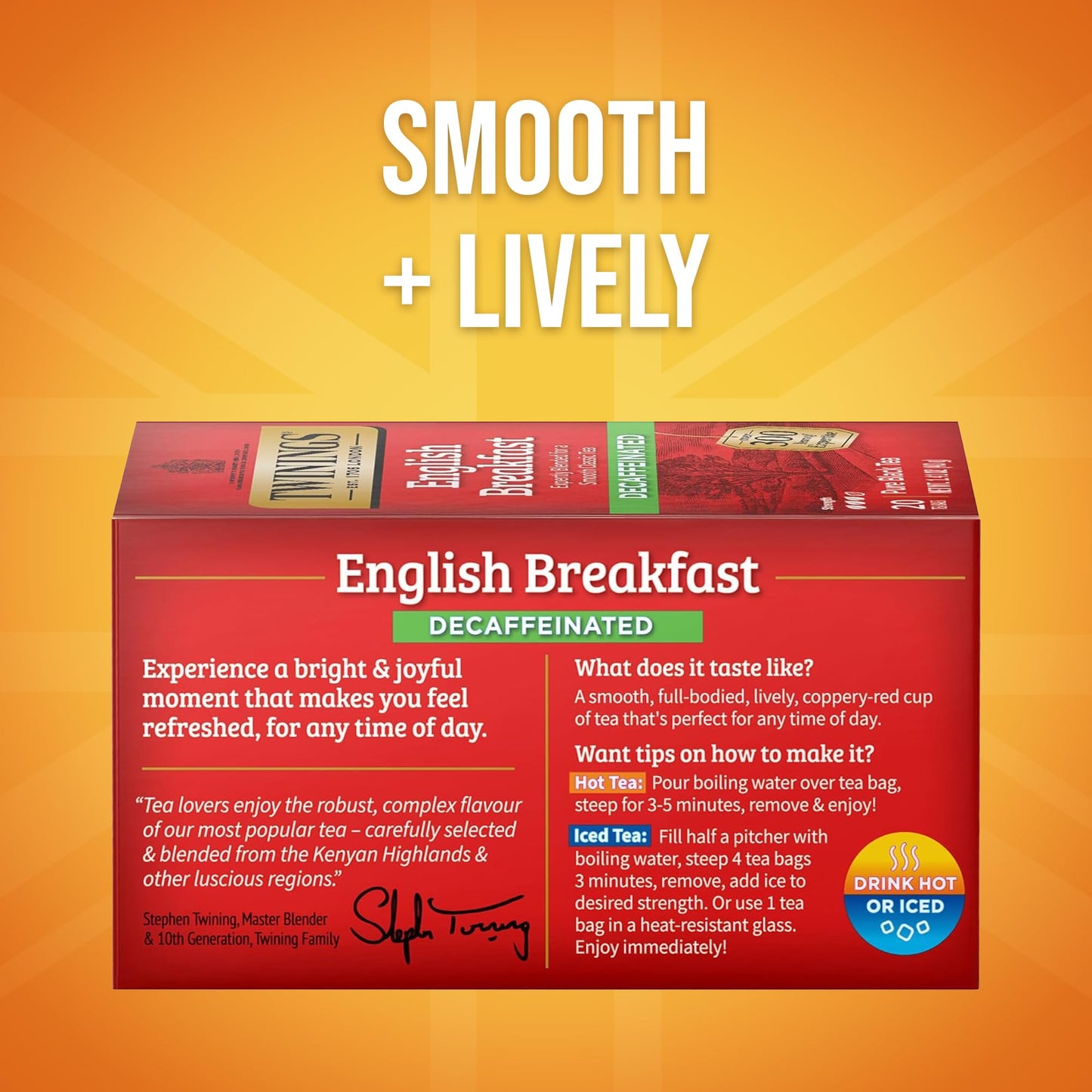 Twinings Decaffeinated English Breakfast Individually Wrapped Bags, 20 Count (Pack of 1), Flavourful & Robust, Enjoy Hot or Iced, 20 Teabags