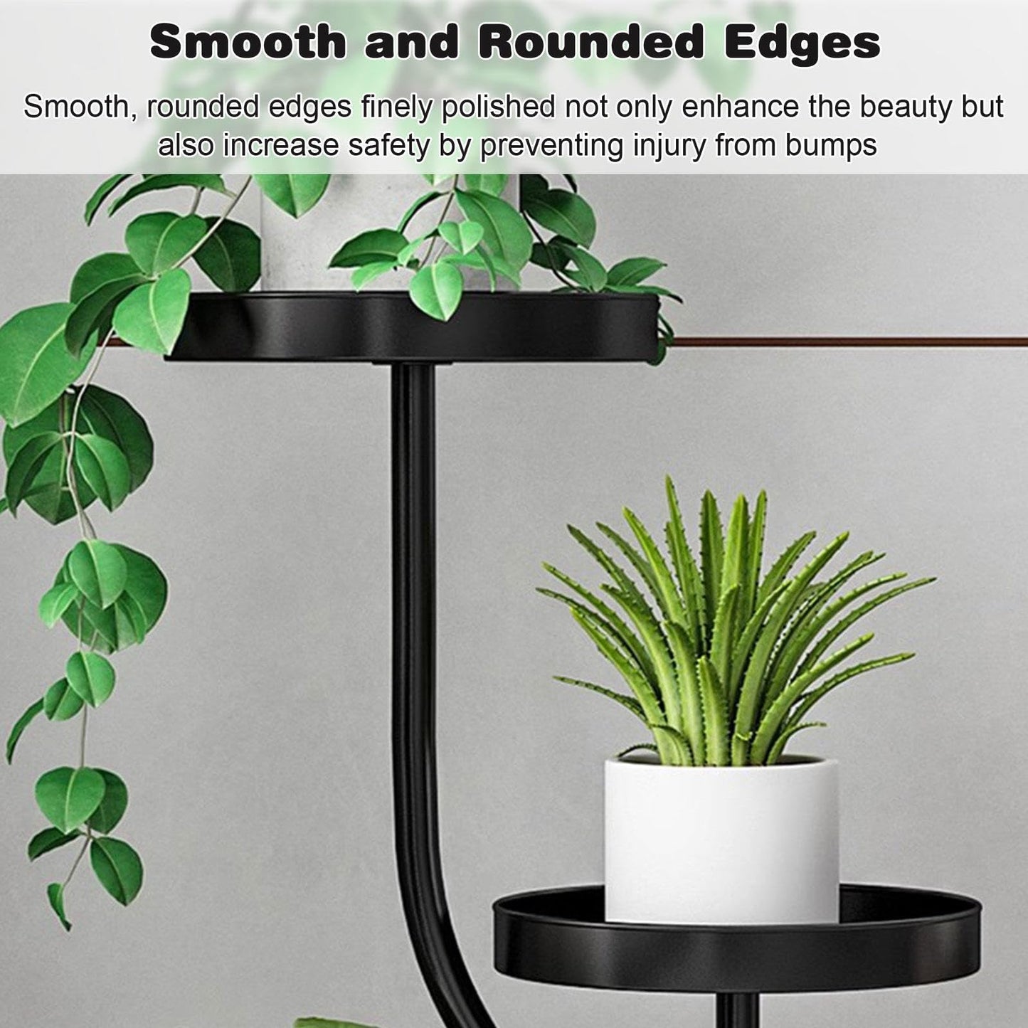 YEDECOR 3-Tier Corner Plant Stand Tall Marble Base Plant Pot Tray Display Stand Holder Indoor Outdoor Metal Flower Rack Ladder Shelf for Home Office Garden Patio Balcony Decor,Black