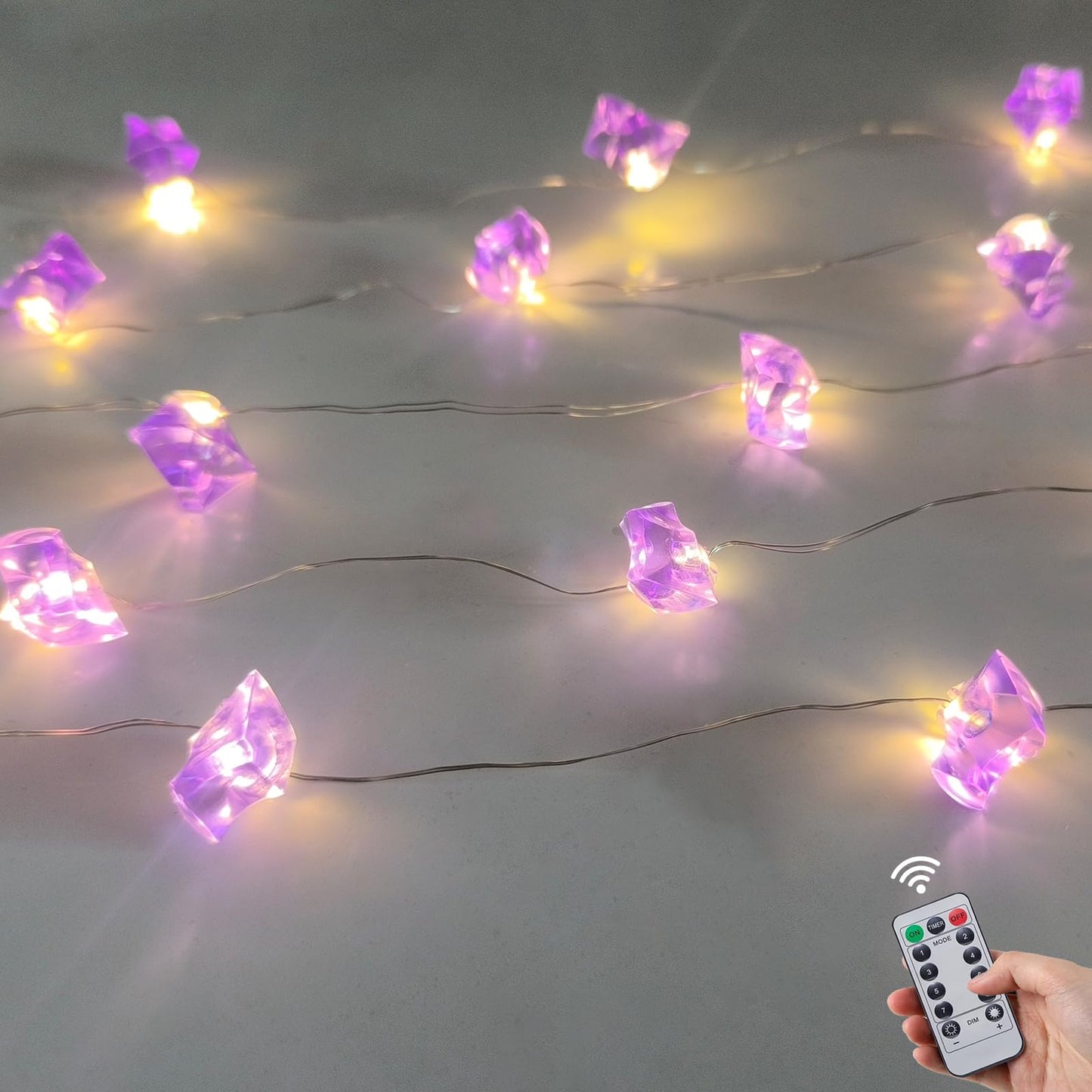 Myhimx Amethyst Crystal String Lights Battery Operated 17Ft 50 LED Purple String Lights with Timer, Fairy Decorative Light for Bedroom Indoor Garden Patio Wedding Party Fireplace Christmas Decor
