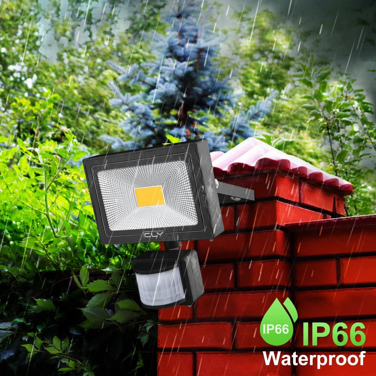 CLV 35W Plug in Security Lights with Motion Sensor, Upgrade 30W Led floodlight with UK Plug, 3000 Lumens IP66 Waterproof PIR Lights Outdoor for Garden, Forecourt, Garage,Pathway, 2700K Warm White