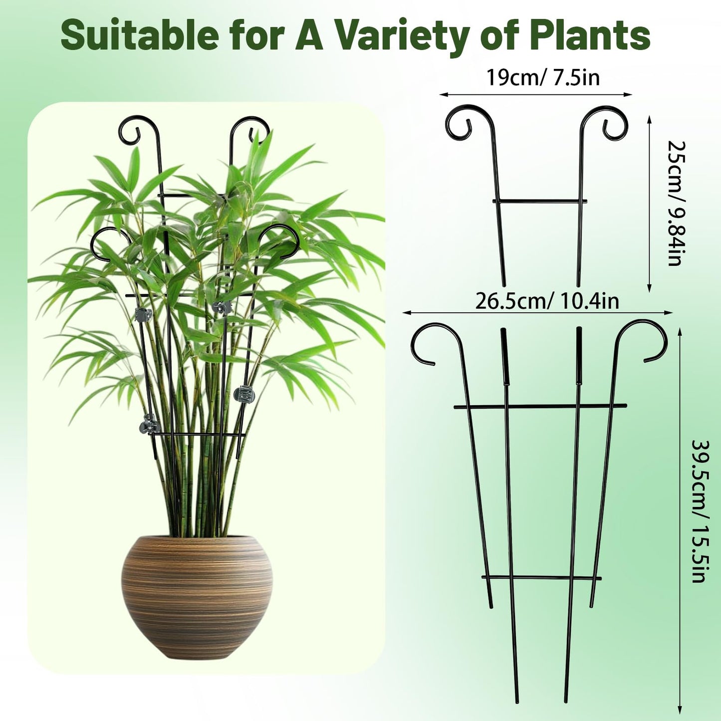 25.6 Inch Plant Trellis for Climbing Plants, 4 Pack Metal Garden Trellis for Potted Plants Indoor House Plant Climber Support Stakes with Plant Clips for Monstera Pothos Hoya Ivy Flower