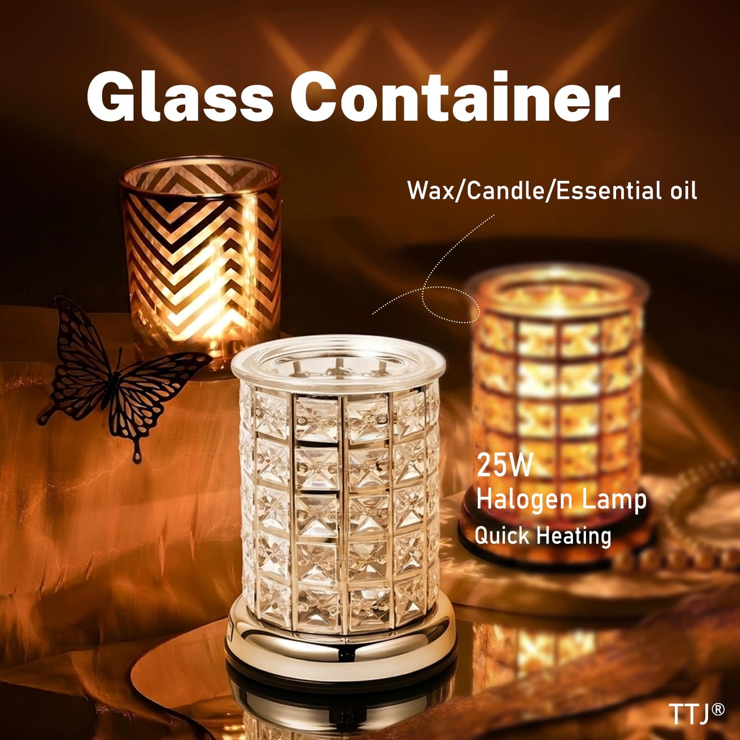 TTJ Crystal Wax Melt Warmer Lamp, Electric Candle Warmer with Rose Gold Base, Decorative Fragrance Oil Burner for Home Bedroom Living Room Office, Flameless Aromatherapy Wax Warmer Night Light Gold