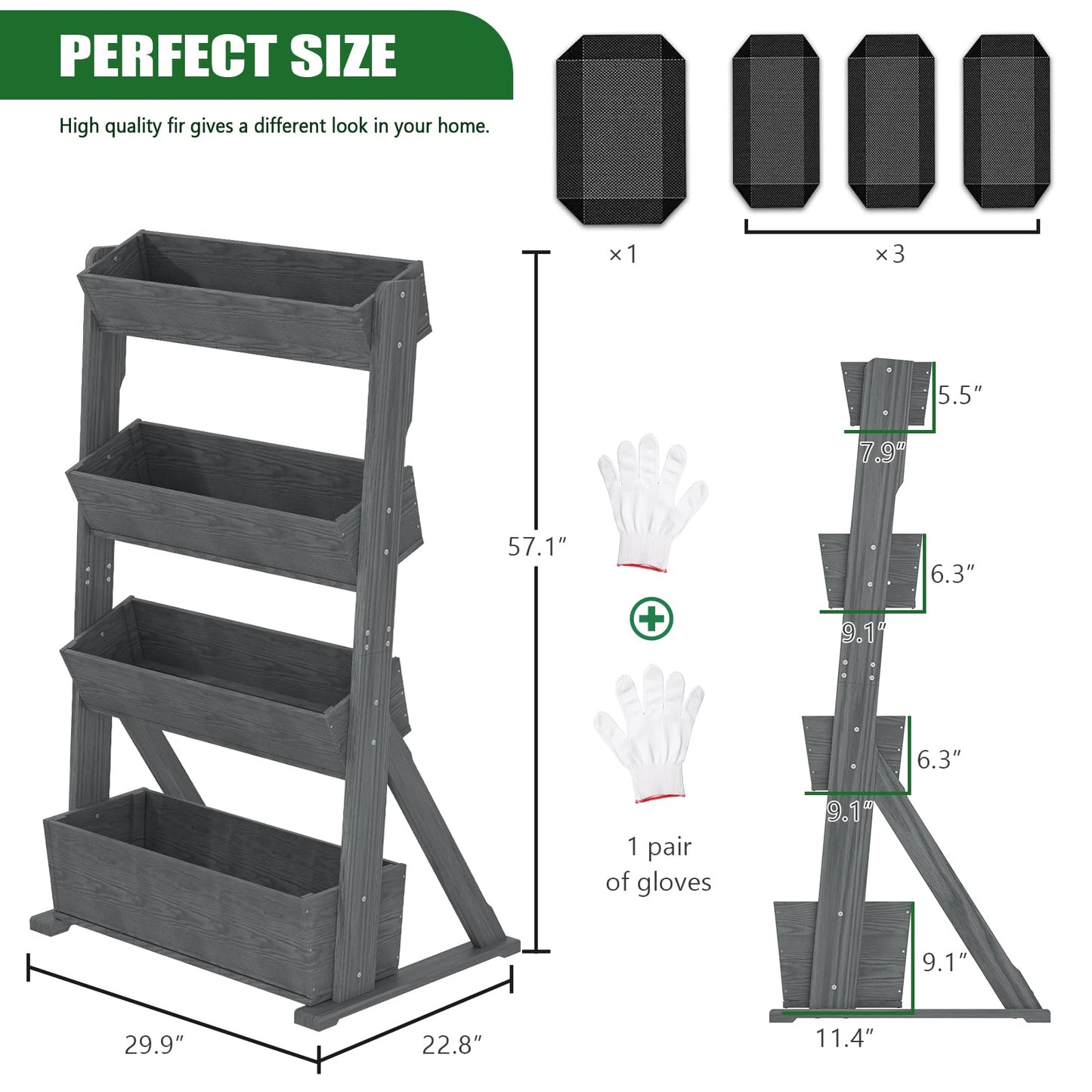 UrGROWA Wooden Vertical Raised Garden Bed, 4 Tier Garden Planters Raised Beds Freestanding Plant Stand Flower Rack Wooden Planter Box for Plants Herbs Flowers Vegetables Outdoor Indoor Gardening