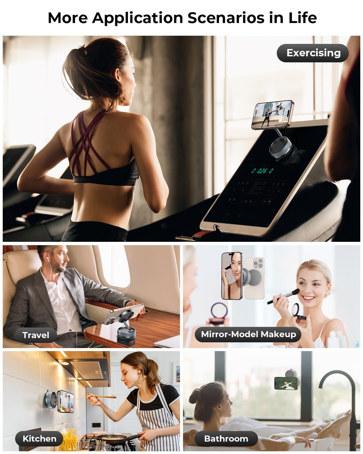 Upgraded Vacuum Magnetic Phone Holder Stand [89+LBS Strongest Suction & 24*N55 Ultra Magnetic] 360° Adjustable Car Phone Mount for MagSafe Suction Cup, Compatible with Car/Gym/Mirror for iPhone 17 16