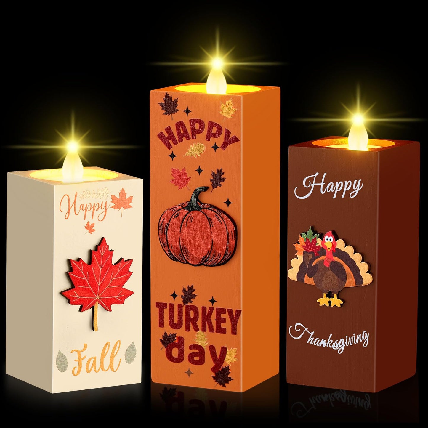 SiliFine 3 Pcs Thanksgiving Table Centerpieces Fall Candle Holders Thanksgiving Decorations Wooden Tealight Candle Holders Rustic Table Centerpieces for Home Office Holiday Decor Gifts