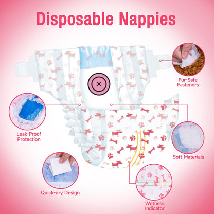 Pet Soft Dog Nappies Female, 20 Count Disposable Dog Pants Female Small, Super Absorbent Disposable Dog Diapers for Girl Dogs in Season/Heat/Incontinence with Adjustable Tail Hole (S 20Count)
