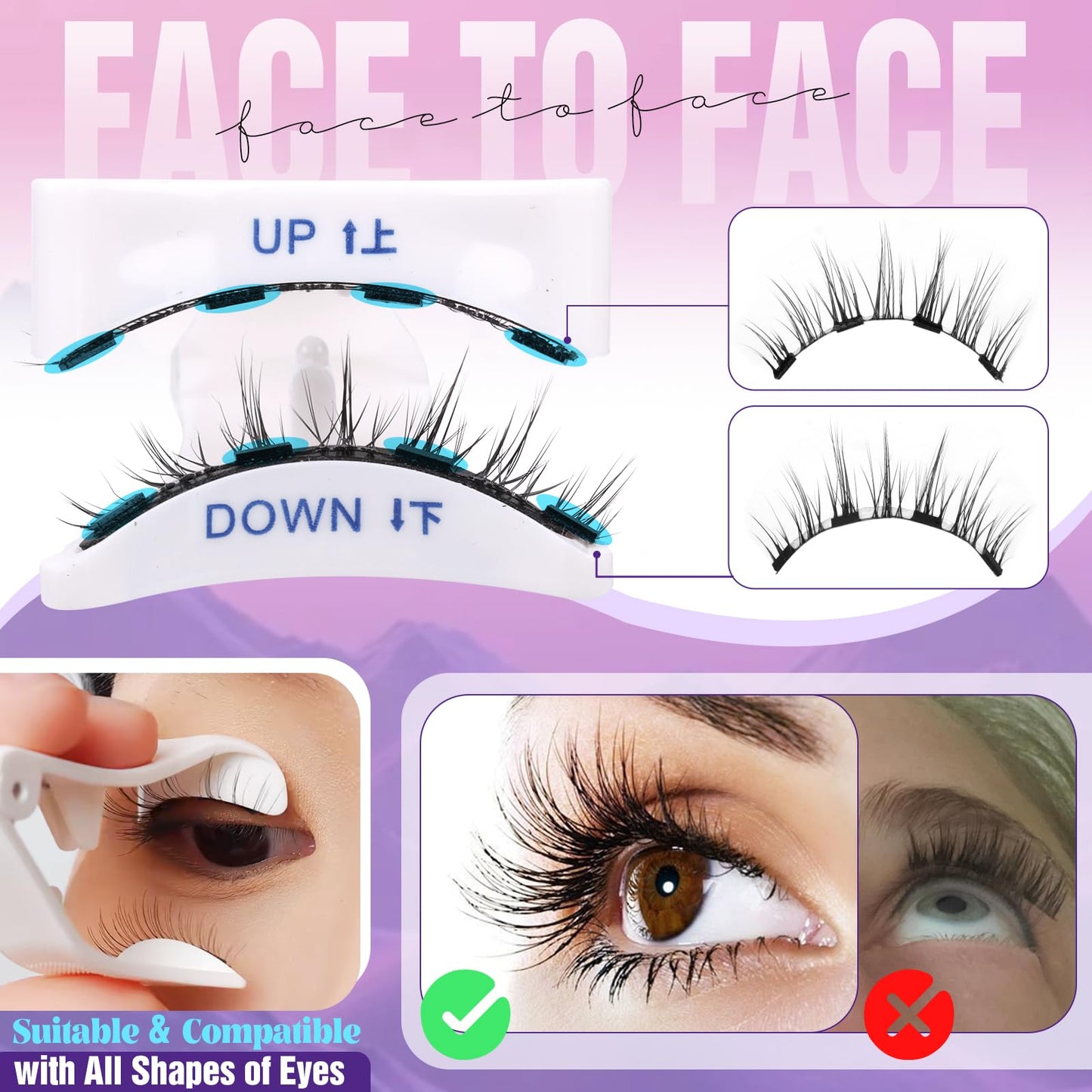 Magnetic Eyelashes Natural Look Reusable Magnetic Lashes with Applicator No Glue Needed False Eyelashes 2 Styles Mixed Magnetic Eyelashes without Eyeliner Waterproof Clear Band Lashes by Yawamica