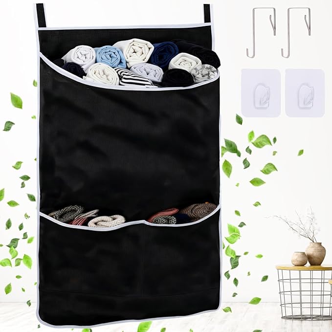 Black Hanging Laundry Hamper Bag, XL Door Hanging Hamper