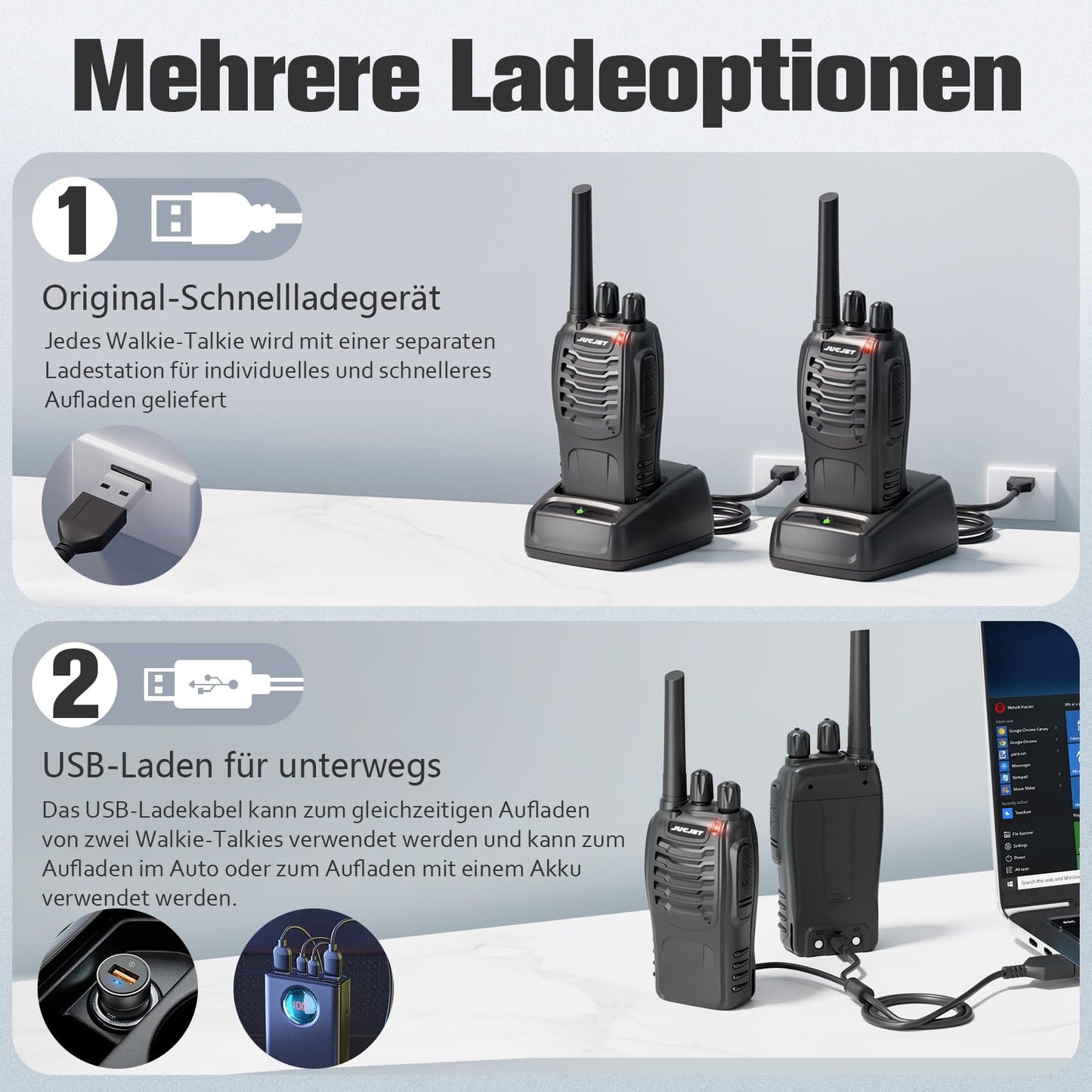 JUCJET Walkie Talkies, 88E Upgraded PMR446 Walkie Talkie, Two-Way Radio Rechargeable Walkie Ttalkie, With Original Earpieces, Reliable Long Range 2-Way Radios, Professional & Easy To Use (2 Pack)