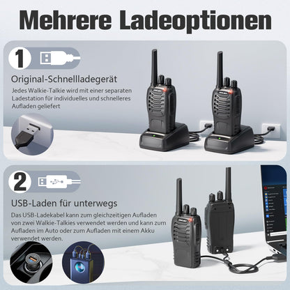 JUCJET Walkie Talkies, 88E Upgraded PMR446 Walkie Talkie, Two-Way Radio Rechargeable Walkie Ttalkie, With Original Earpieces, Reliable Long Range 2-Way Radios, Professional & Easy To Use (2 Pack)