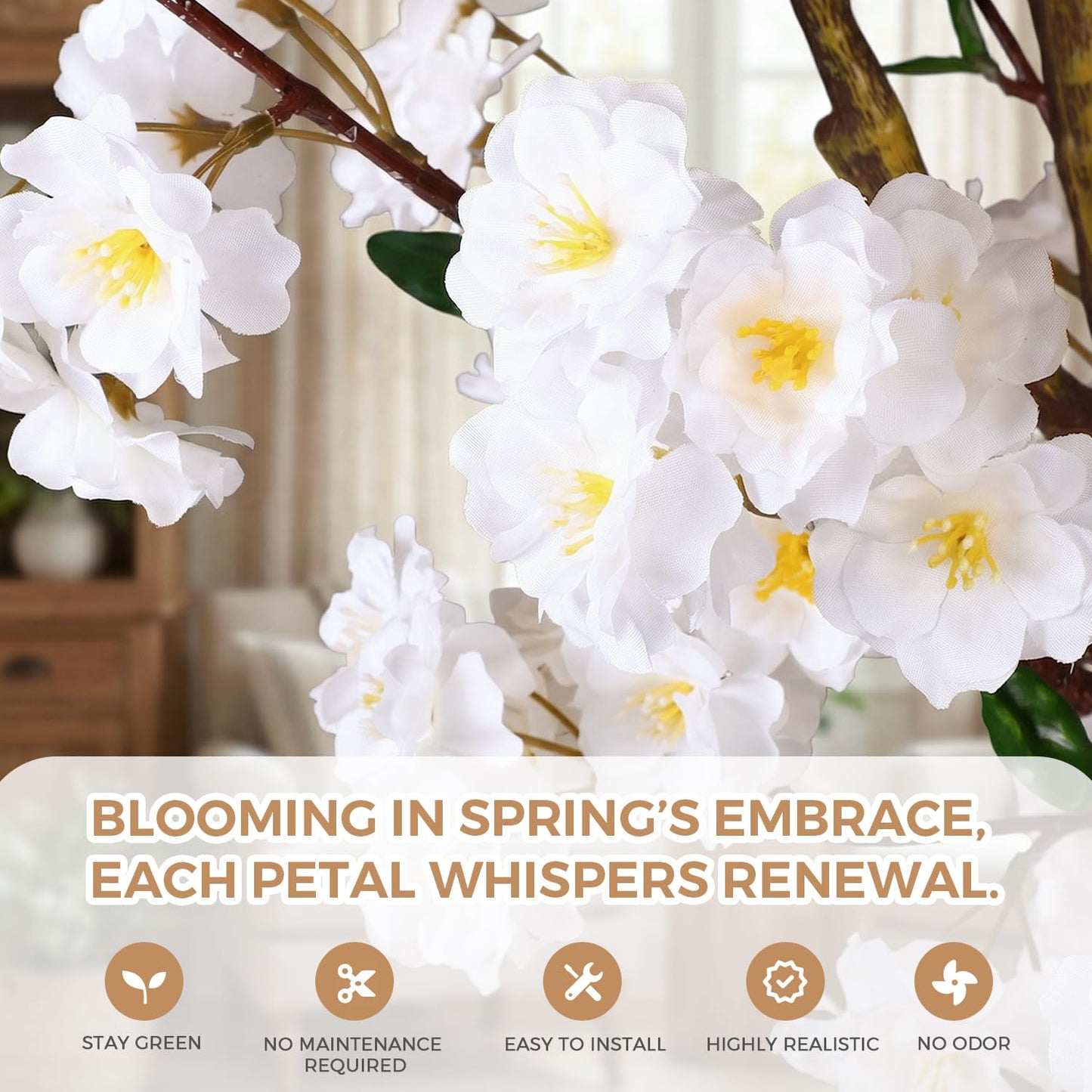 Artificial Cherry Blossom Tree, 7FT Tall Artificial Tree with White Pot, White Fake Sakura Flower Tree, Faux Silk Plants for Home, Living Room, Wedding, Garden, Balcony, Hotel Decoration
