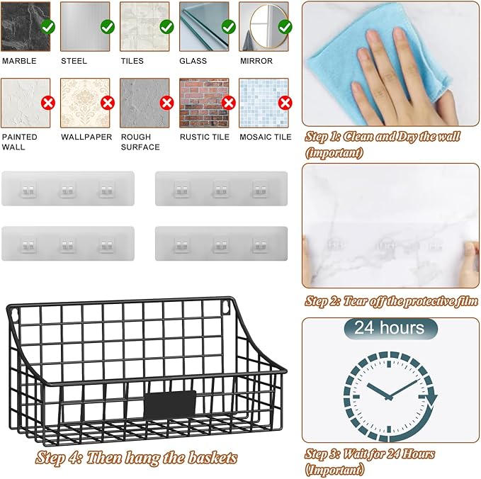 Hanging Wall Wire Basket-4Pack, Large Metal Organizer Baskets & Bathroom Shower