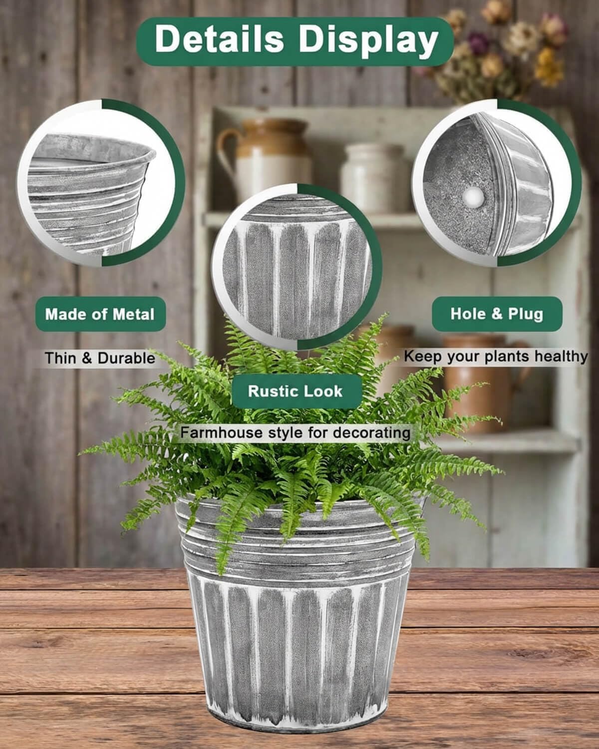 vensovo 4 Inch Galvanized Bucket Planter - 6 Pack Small Metal Flower Pots with Drainage Holes & Plugs, Rustic Silver Tin Pots for Indoor Herbs, Outdoor Succulents, Farmhouse Home Garden Decor