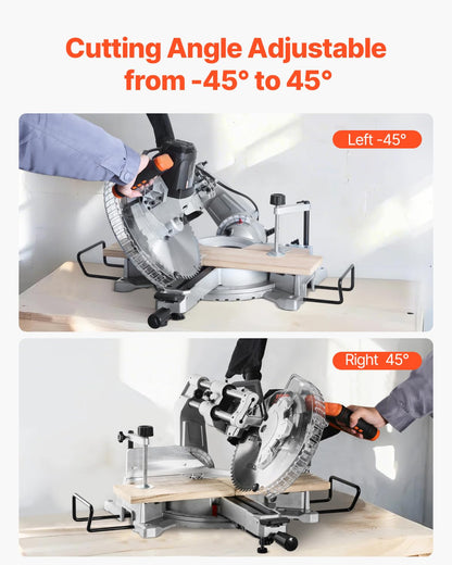 VEVOR Sliding Compound Miter Saw, 12-Inch Blade, 15 Amp Motor, 60-Tooth, Corded Double Bevel Sliding Miter Saw, LED Precision Alignment, Angle Adjustable, for Wood, Composite Decking, Laminates