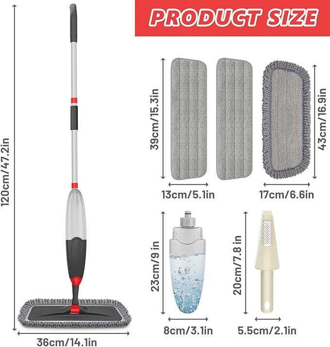 HOMTOYOU Microfiber Hardwood Floor Mop: Dust Spray Mops