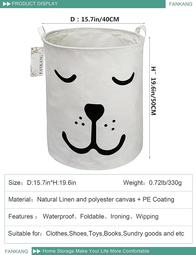 FANKANG Storage Basket, Nursery Hamper Canvas Laundry Basket Foldable