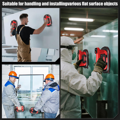 SundpeyPRO Electric Glass Suction Cups - 10" Heavy Duty Vacuum Suction Cups Lifter Max Load 662lbs with 4 x 3.0Ah Batteries & 2 x Chargers & Digital Display for Glass Tile Marble Granite Windshields