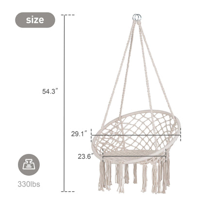SUNCREAT Hammock Chair Macrame Swing with Stand Included, 400 lbs Capacity, Beige