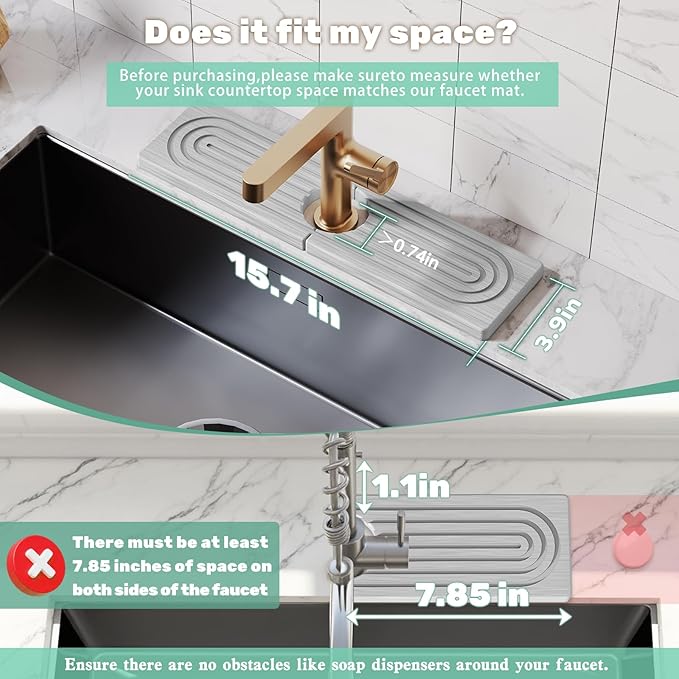 15.7 Inch Long Stone Faucet Mat