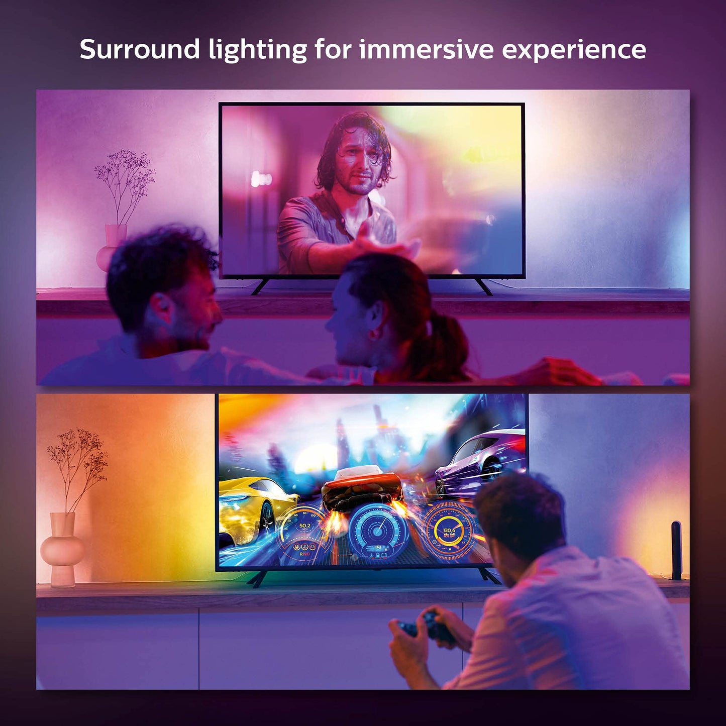 Philips Hue Play Gradient 55" Smart TV Light Strip - Flowing Multicolor LED Color-Changing TV BackLight - Sync with TV, Music, and Gaming - Requires Bridge and Sync Box - Control with App or Voice