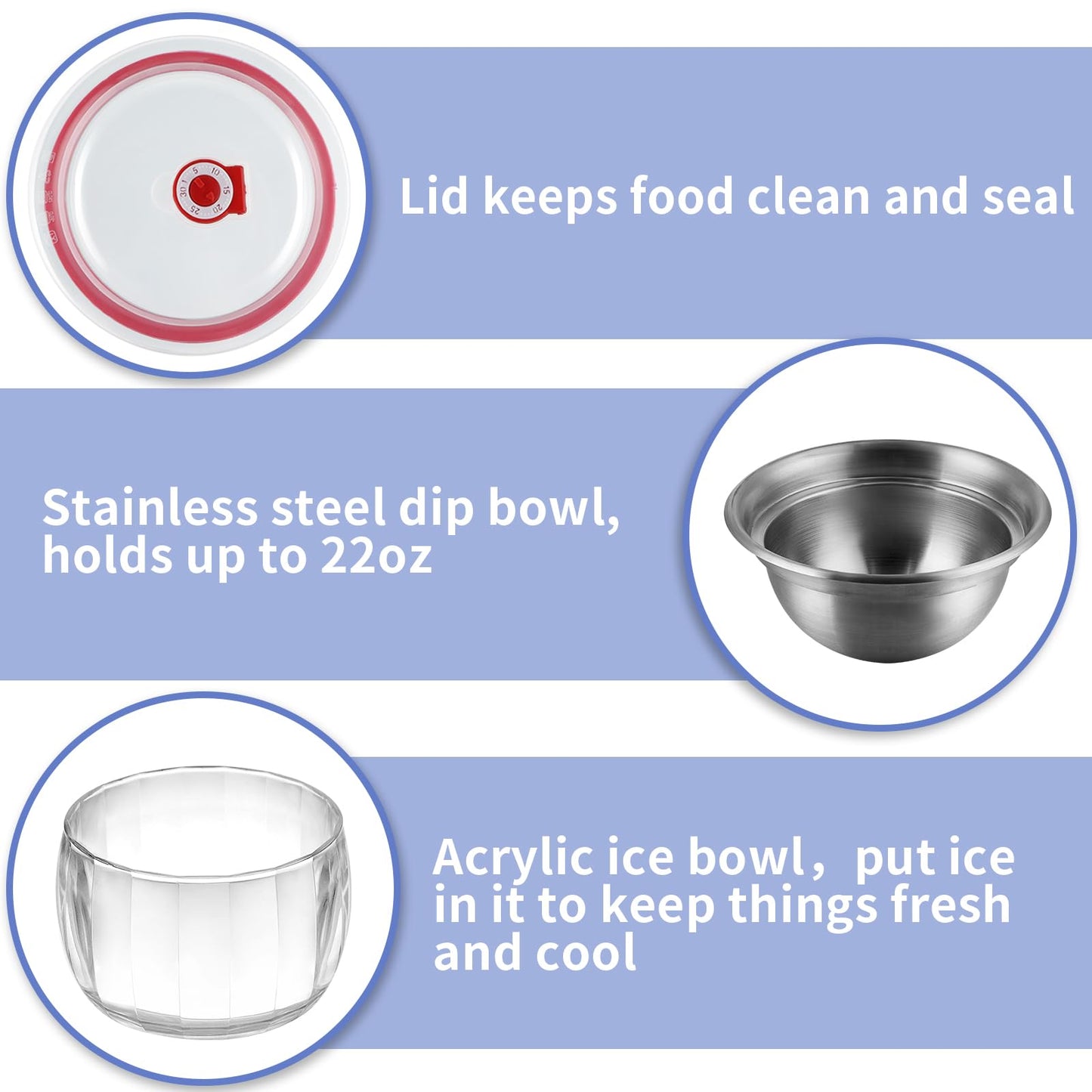 MOLIGOU 2 Pack Ice Chilled Dip Bowl with Lid, 22oz Chilled Serving Bowl for Parties, Dip Bowl on Ice with Stainless Steel Sporks