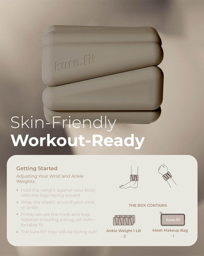kure.fit Weighted Bangles | Adjustable Wrist and Ankle Weights for Women 1LB Each (Set of 2) | Ankle Weights for Yoga, Pilates & Walking | Leg & Arm Weights for Men | Home & Gym Workouts | Taupe