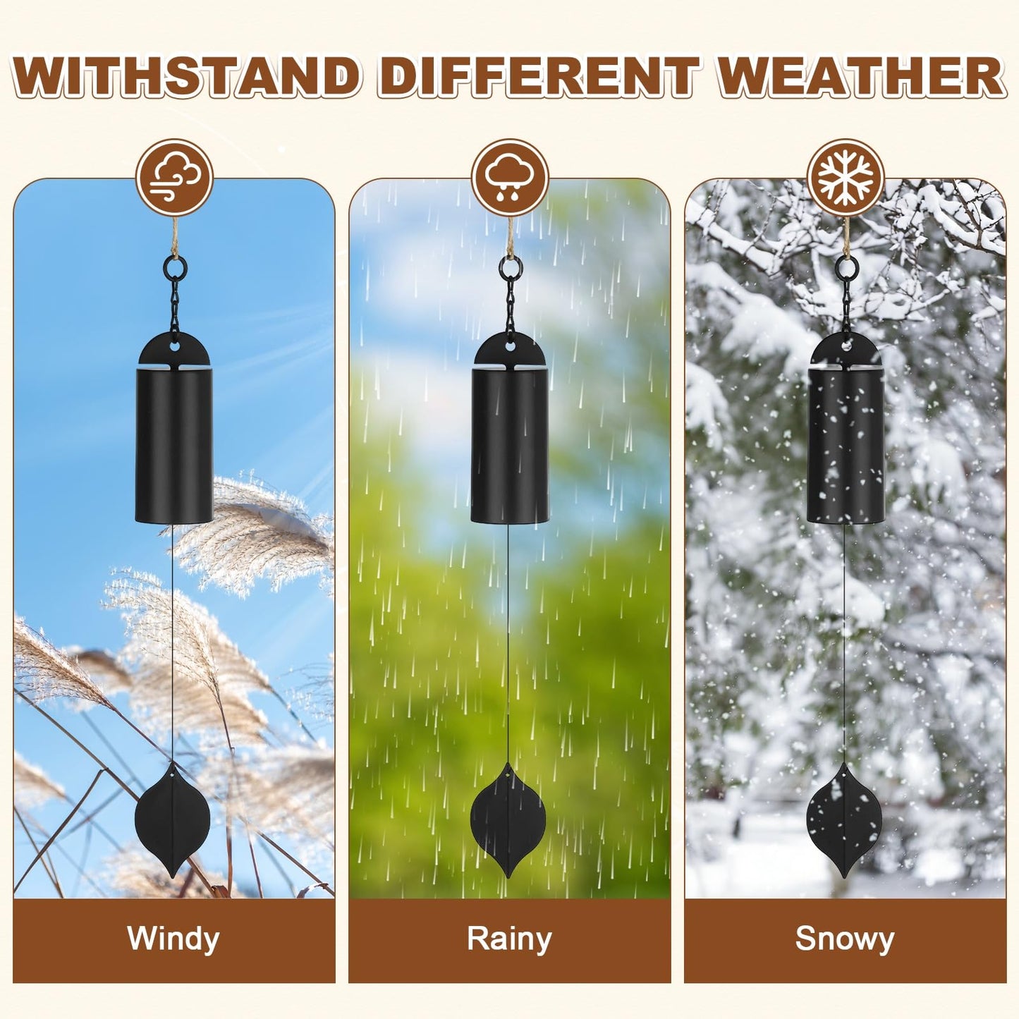 M METERXITY 1 Pack 19 Inch Wind Chimes for Outside, Deep Resonance Serenity Bell, Hanging Cylinder Metal Outdoor Wind Chimes Decor for Patio/Yard/Porch/Garden [Black]