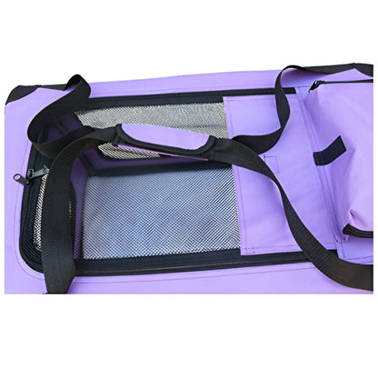 HugglePets Foldable Fabric Pet Crate Carrier - Purple (Large 70 x 52cm) Lightweight & Ventilated Double Door Carrier for Dogs & Cats with Sheepskin Mat. Ideal for Home & Travel.