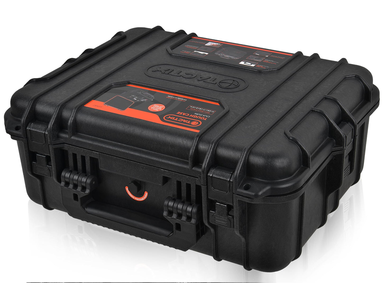 Tactix Hard Case XL Plastic Waterproof Camera Protective Case IP65 Heavy-Duty, Custom Foam Insert, Fit Use of Drones, Camera, Equipments, Tools, 21.41"x17.16"x8.50" Black