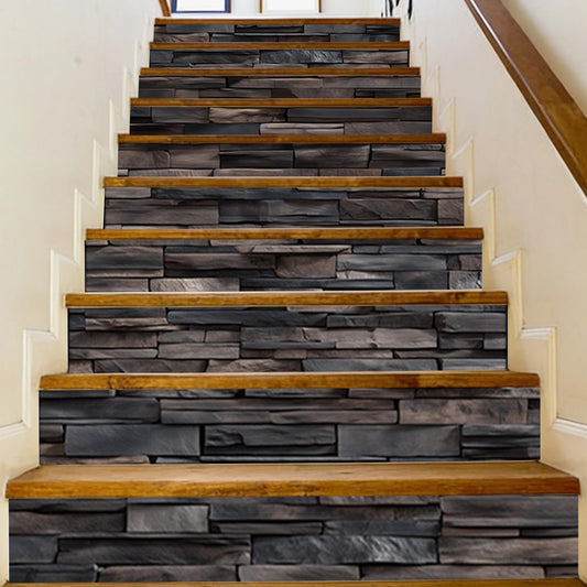 PLIGREAT 15 Strips Vintage Brick Stair Decals, Peel and Stick Stair Riser Stickers Shabby Brick Style Murals Decor for Steps 7.1"x39" Self-Adhesive Vinyl Stair Riser Decals for Home Hotel Decor