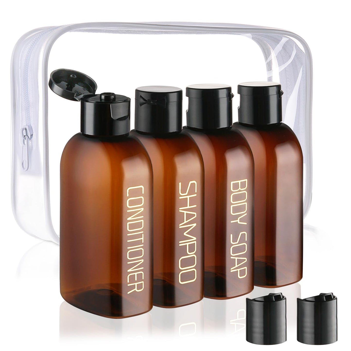 Cosywell Travel Bottles for Toiletries 4pcs 3.4oz Travel Shampoo and Conditioner Bottles TSA Approved Travel Size Containers Leak Proof Small Plastic Squeeze Bottles with Flip Cap