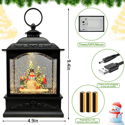 AOMIL Christmas Snow Globes Lantern with Music & Timer - USB/Battery Operated LED Glittering Globe Lantern, Snow Globe Decoration for Home Holiday Decor (Snowman)