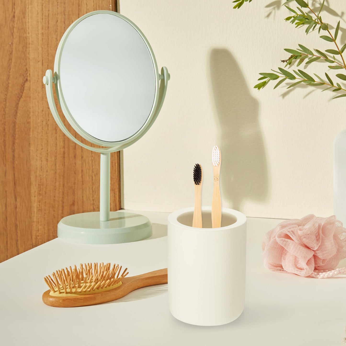 RENEWREVITAL Toothbrush Holder, Diatomite Bathroom Organizer, Toothbrush & Toothpaste Holder Cup, Vanity Storage Solution for Bathrooms, Beige, 1Pc