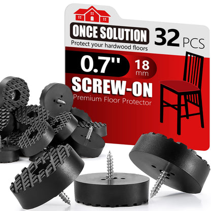 Screw On Rubber Feet for Furniture - 32PCS Black (0.7, 0.95, 1.25 In For Option) Anti Slip Floor Protector for Chair Leg, Heavy Duty Screw Feet, Furniture Pad for Hardwood Floor, Durable Rubber Bumper