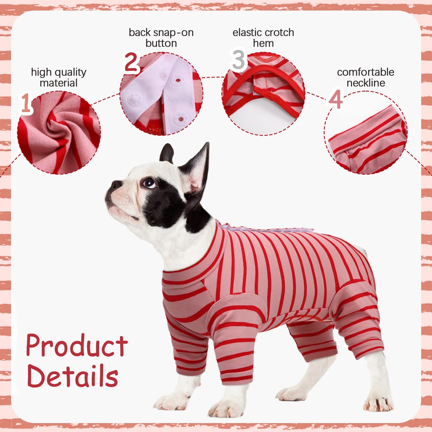 Kuoser Dog Onesie Recovery Suit, Puppy Long Sleeve Bodysuit After Surgery Shirt for Shedding Skin Disease Wound Protection, Pet Pajamas Anti-Licking Cone Alternative for Small Medium Cats Dogs