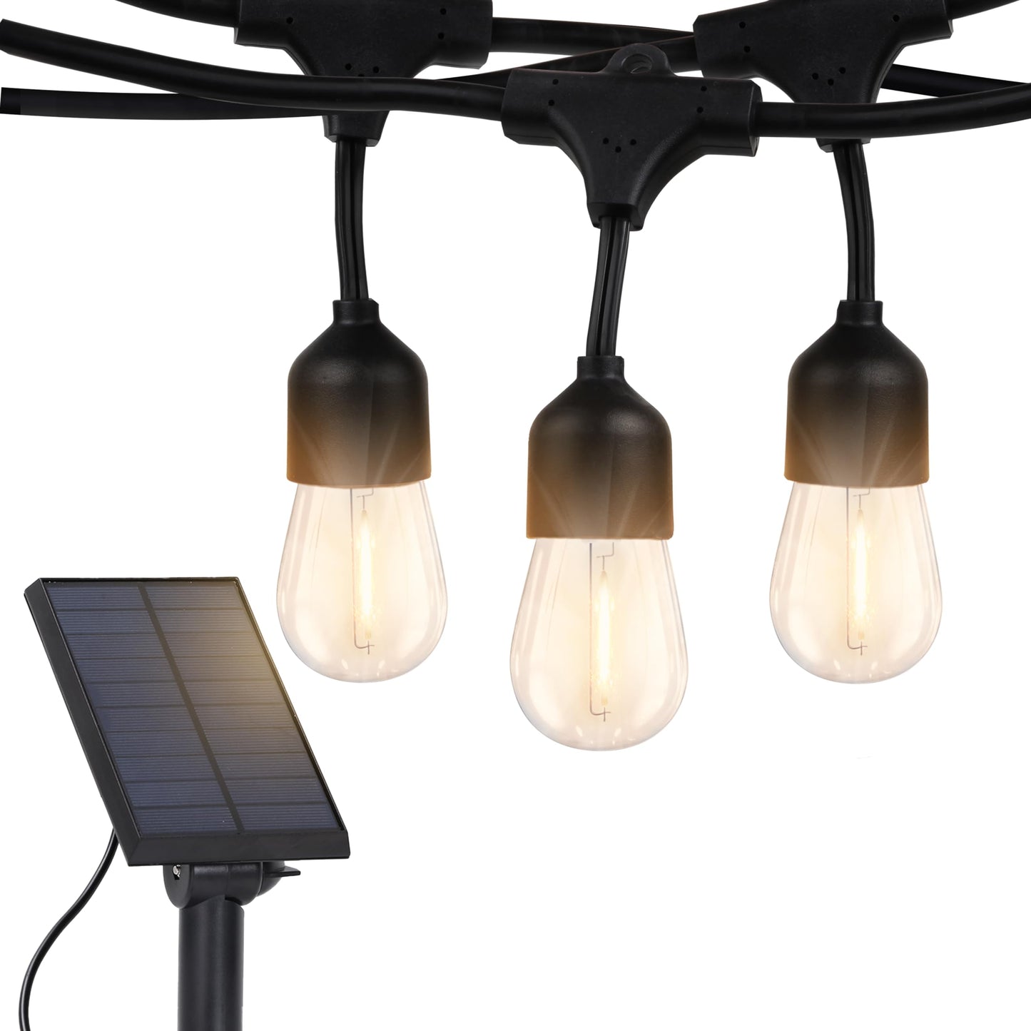 Brightech Bundle Ambience Pro 27 Ft Solar Powered Outdoor String Lights + 4-Pack 10FT String Light Poles