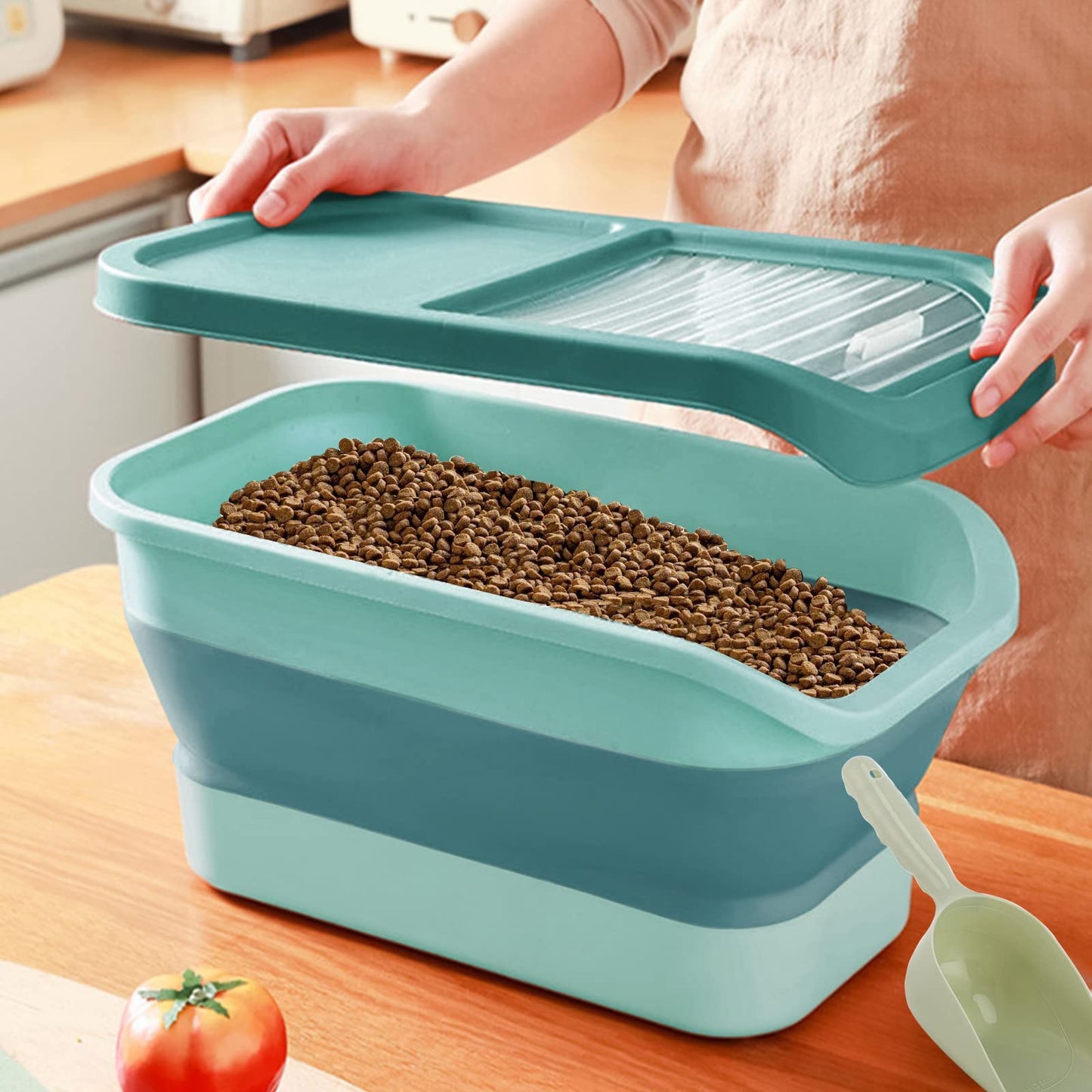 Wuciray Dog Cat Food Storage Container for dry food 5KG-10KG Airtight Folding Dog Food Bin Pet Food Storage Container with Lid Measuring Cup Scoop food storage for dogs with Wheels