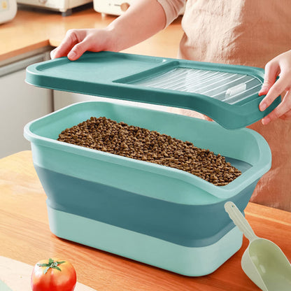 Wuciray Dog Cat Food Storage Container for dry food 5KG-10KG Airtight Folding Dog Food Bin Pet Food Storage Container with Lid Measuring Cup Scoop food storage for dogs with Wheels