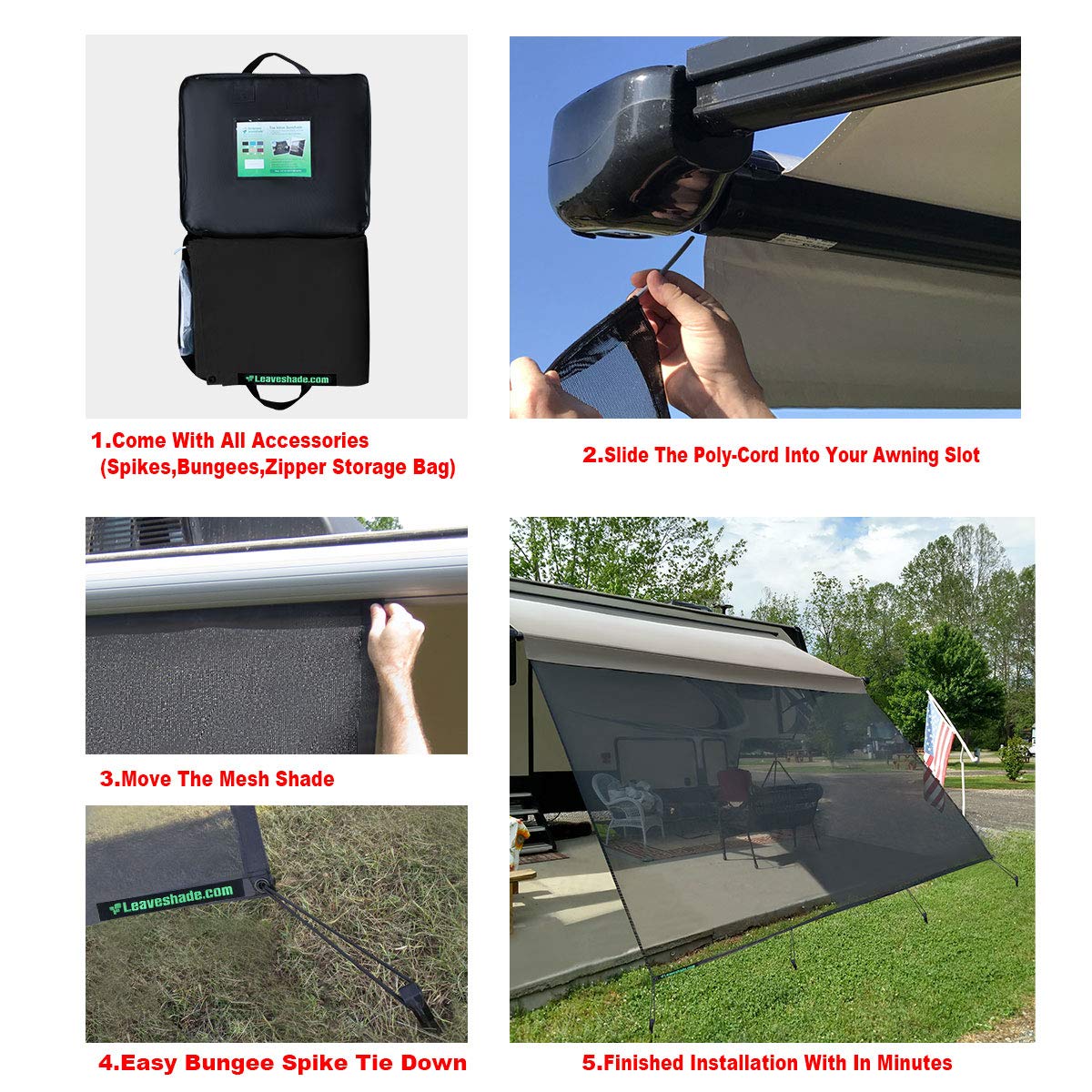 Leaveshade RV Awning Sunshade Screen 10' X 14' 3'' (Fit for 15' Awning) Mesh Sun Shade Screen Motorhome Camping Trailer Shadescreen Sunscreen UV Sunblocker - 3 Year Warranty (Black)