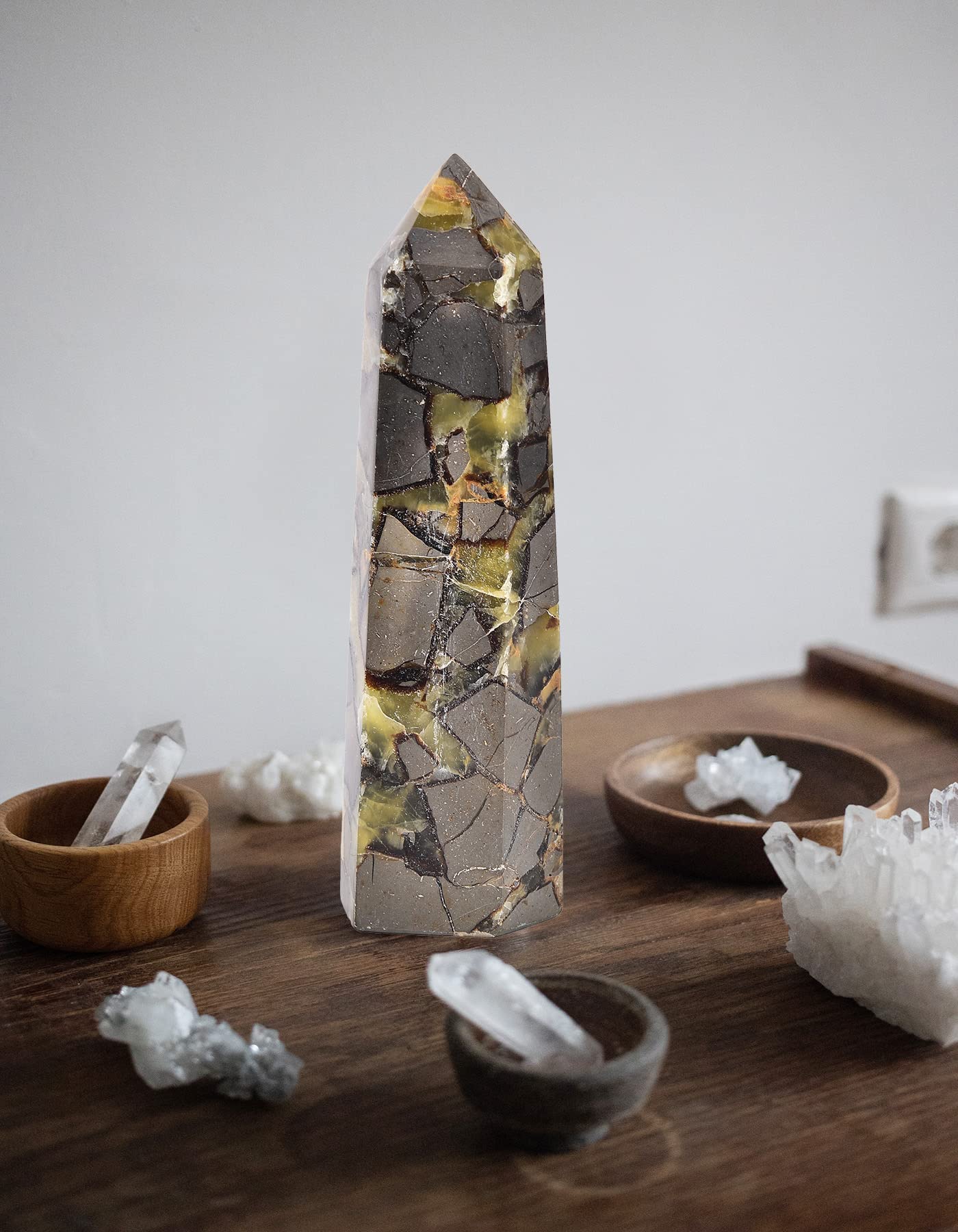 AMOYSTONE Heavy Natural Septarian Obelisk Stone (2-2.8 lb) - Large Hexagonal Healing Crystal Tower, Statement Decor Piece
